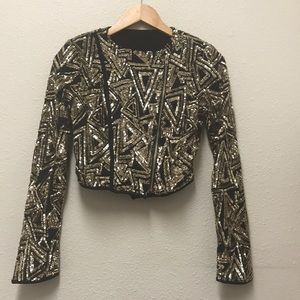 Sequin Bomber Zip-Up Jacket